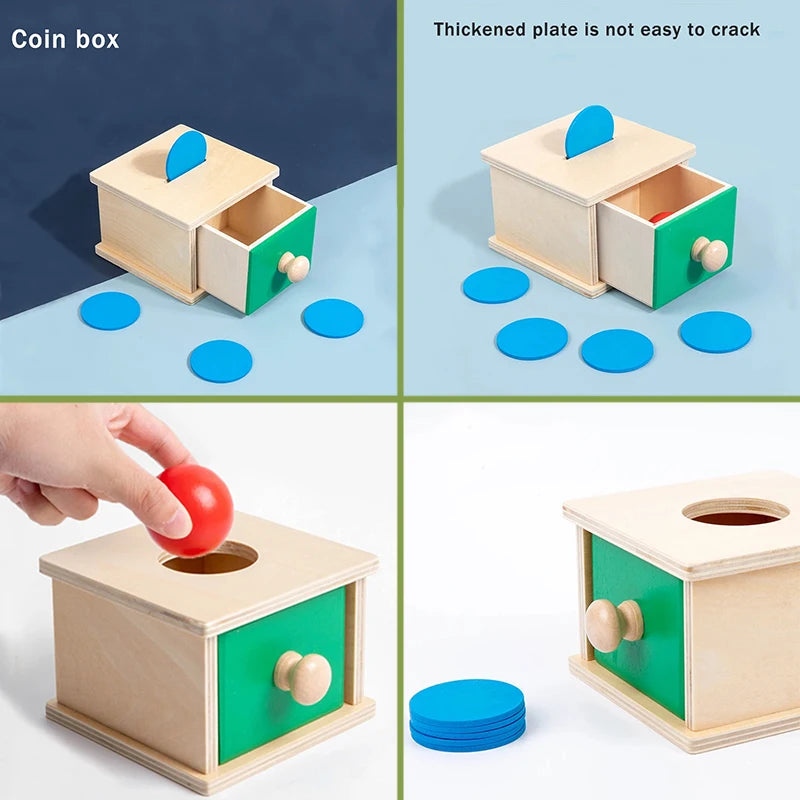 1-3 Years Wooden Montessori Baby Toys Object Permanence Coin Box Ball Drop Sensory Fine Motor Skills Trainin Early Education Toy