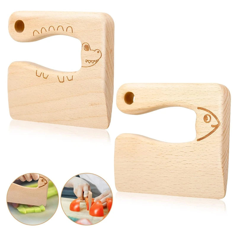 Wooden Montessori Knife Kids Cooking Toys Educational Safe Knives Cut Fruit Basic Toys & Life Skills Kitchen Tools for Toddlers