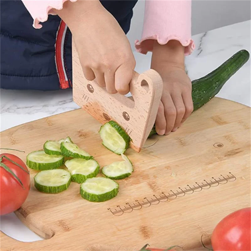 Wooden Montessori Knife Kids Cooking Toys Educational Safe Knives Cut Fruit Basic Toys & Life Skills Kitchen Tools for Toddlers