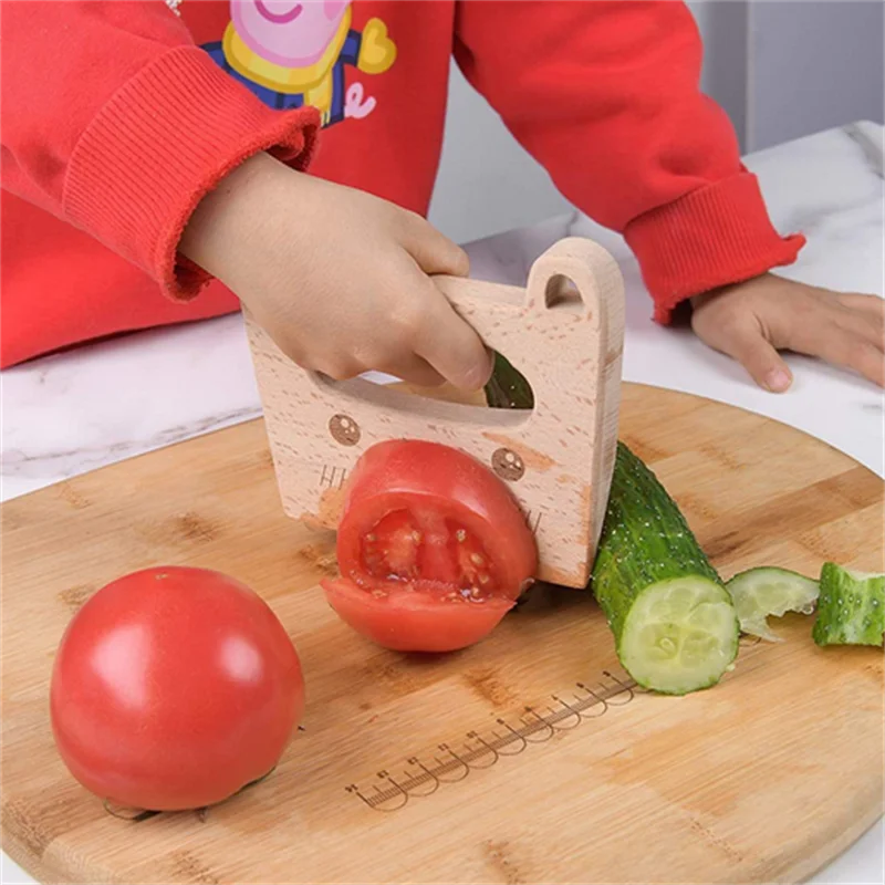 Wooden Montessori Knife Kids Cooking Toys Educational Safe Knives Cut Fruit Basic Toys & Life Skills Kitchen Tools for Toddlers
